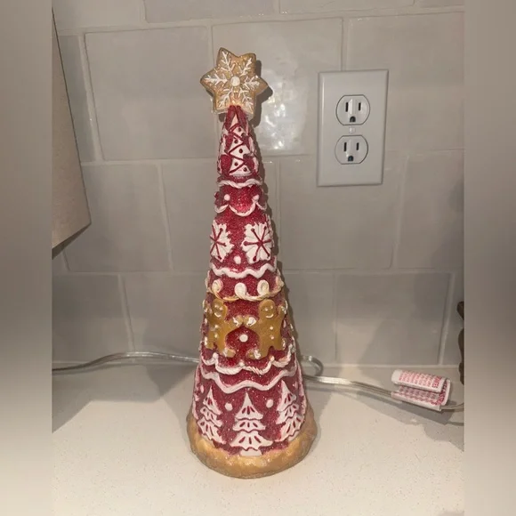 CHRISTMAS Peppermint Candy Cane Brown Red Resin Gingerbread Tree Figurine 14" - Picture 2 of 2